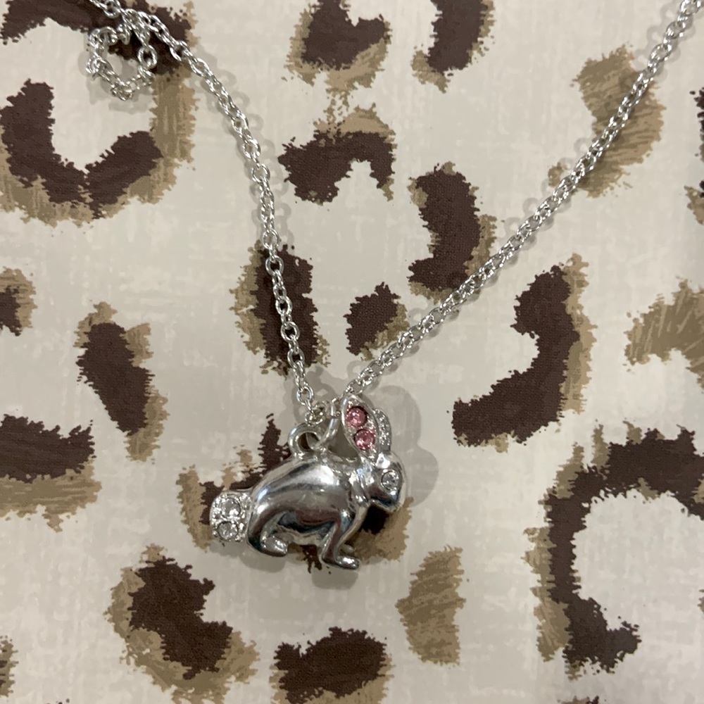 Silver Bunny Necklace with Light Pink
